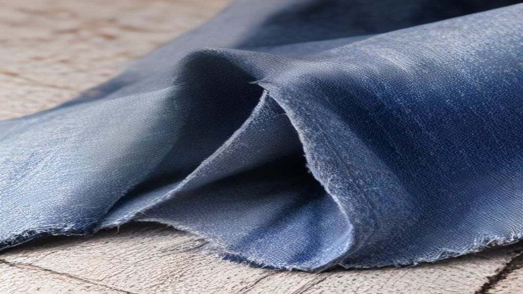 Folded dark indigo raw denim jeans on a clean white surface, shot from above